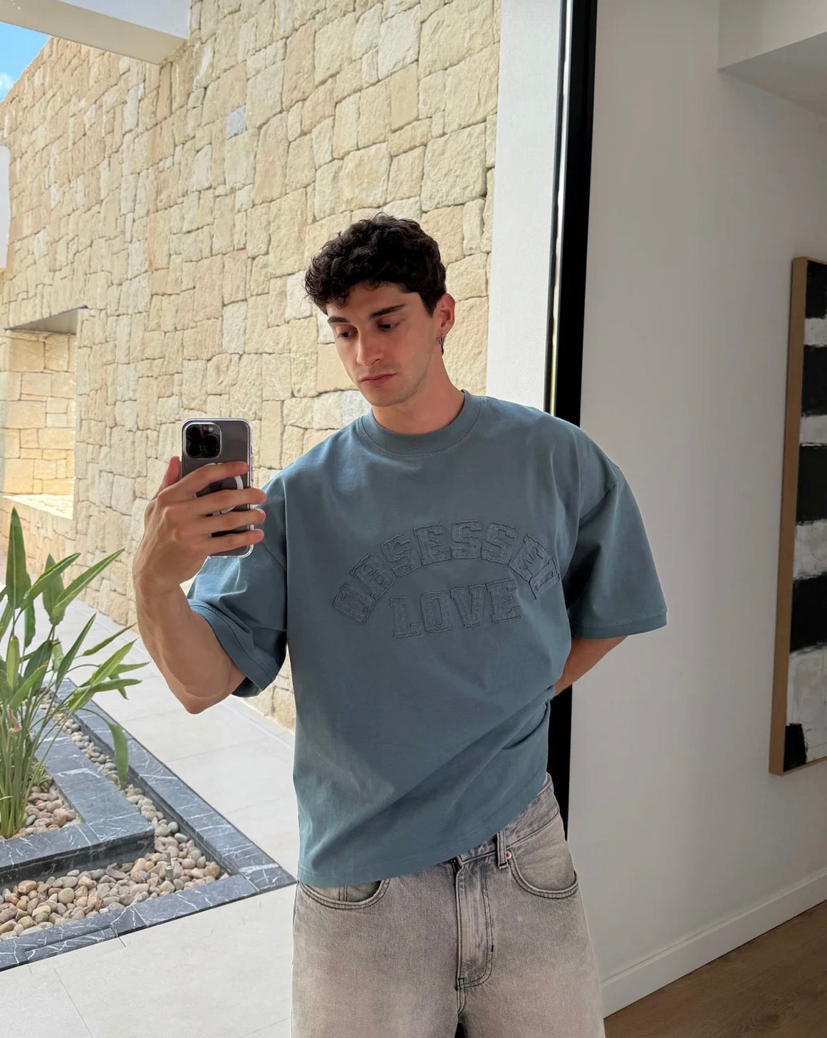 Love camiseta azul verdoso