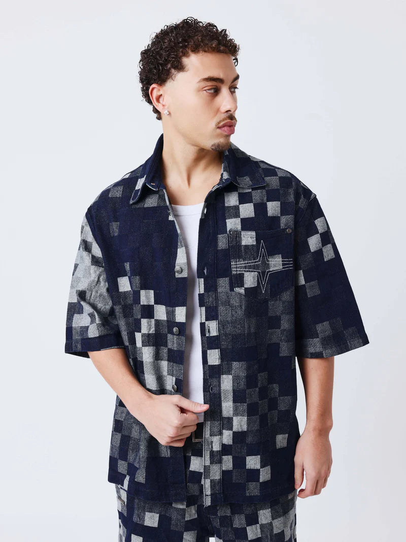 Pxp Camisa vaquera cuadros oscura