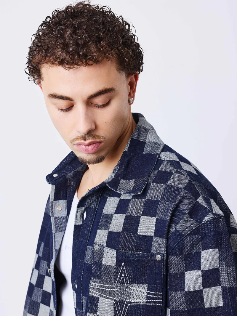 Pxp Camisa vaquera cuadros oscura