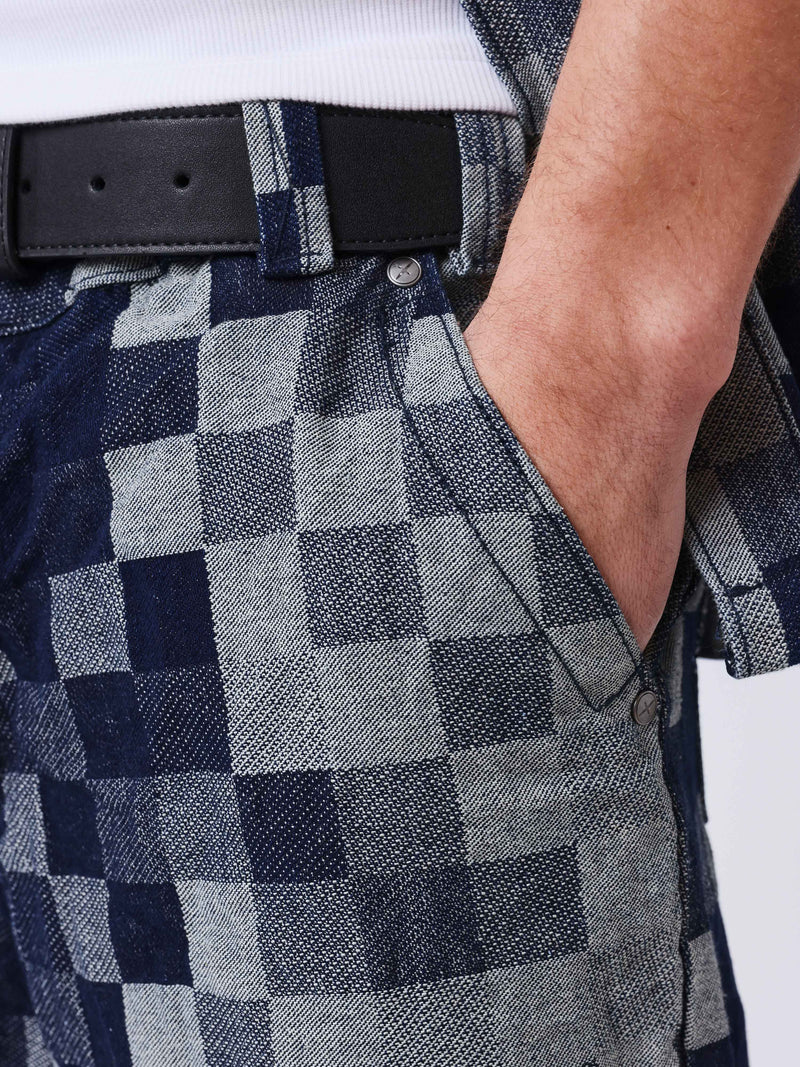 Pxp pantalón cuadros conjunto vaquero oscuro