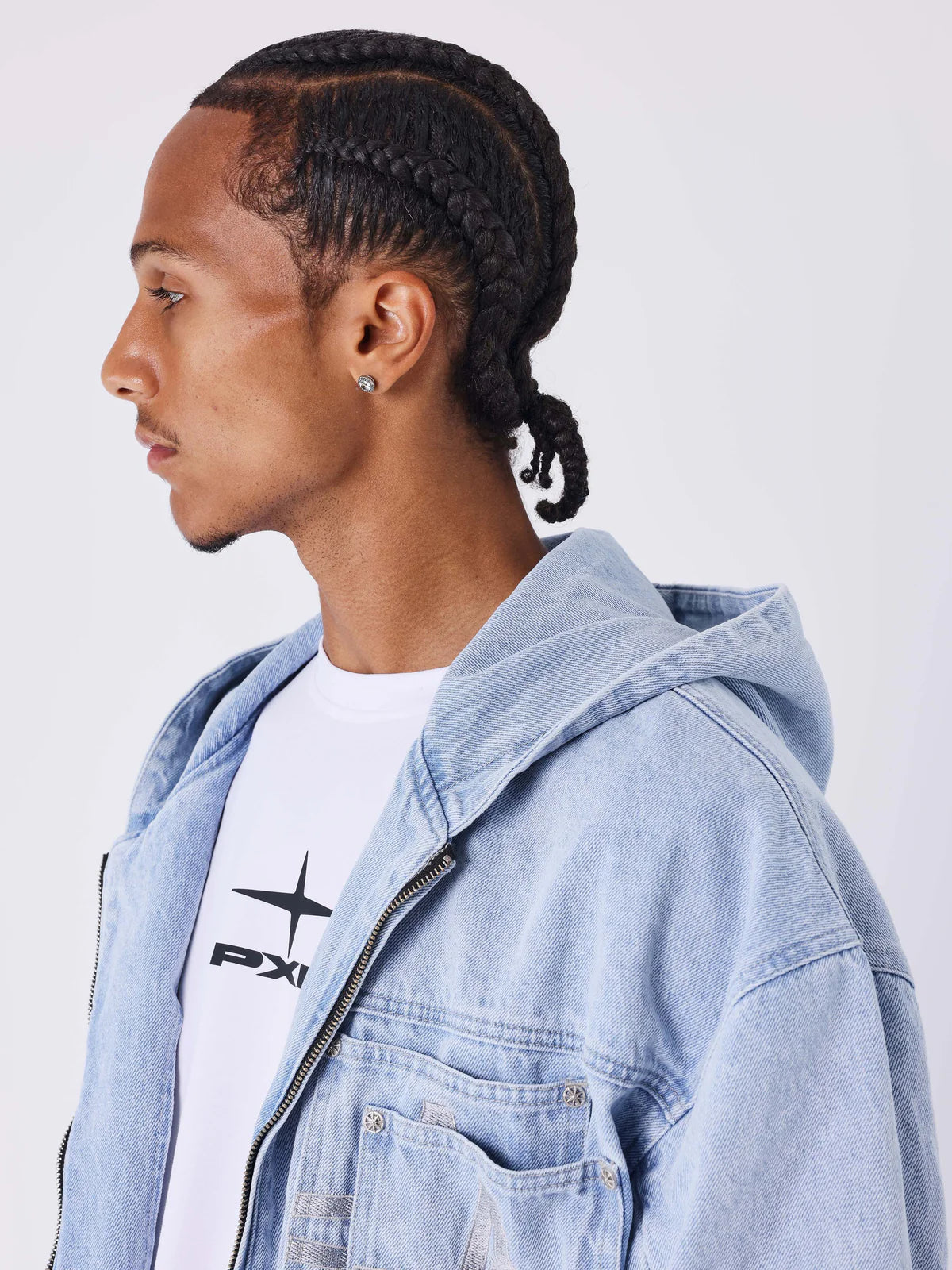 Pxp CHAQUETA CON CAPUCHA DE DENIM AZUL