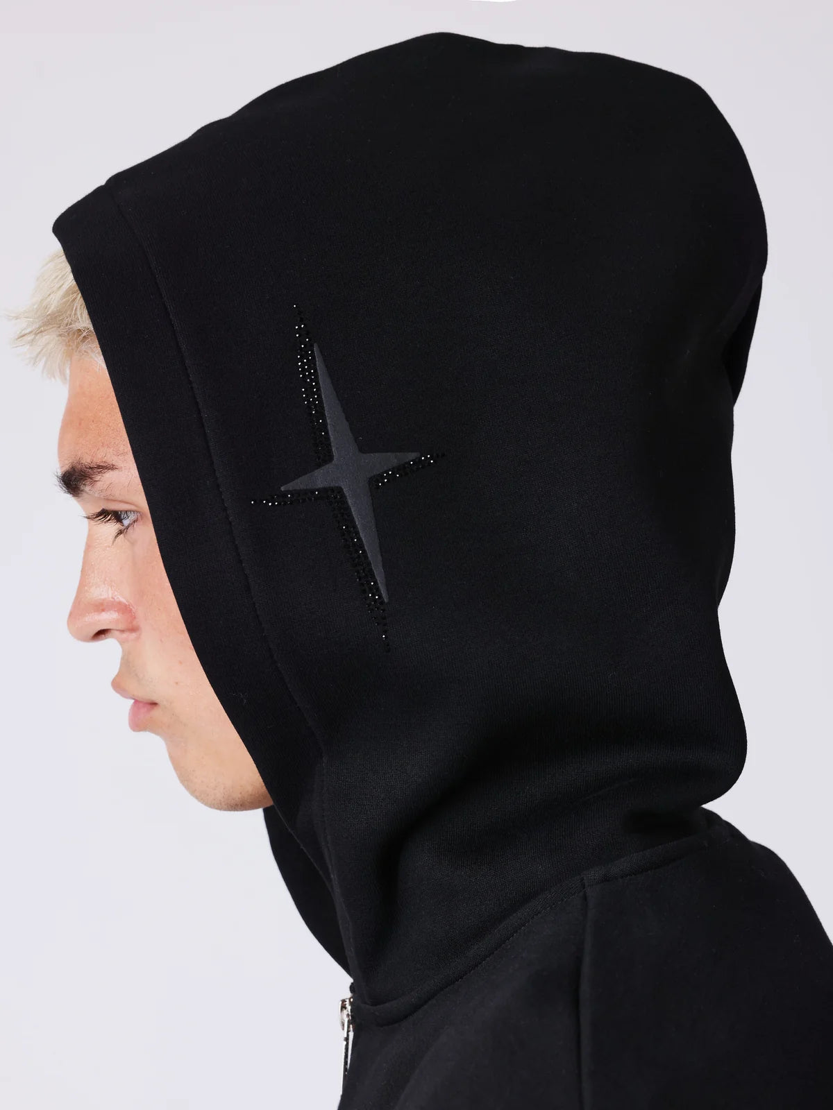 Pxp SUDADERA CON CAPUCHA Y CREMALLERA CON STRASS negra