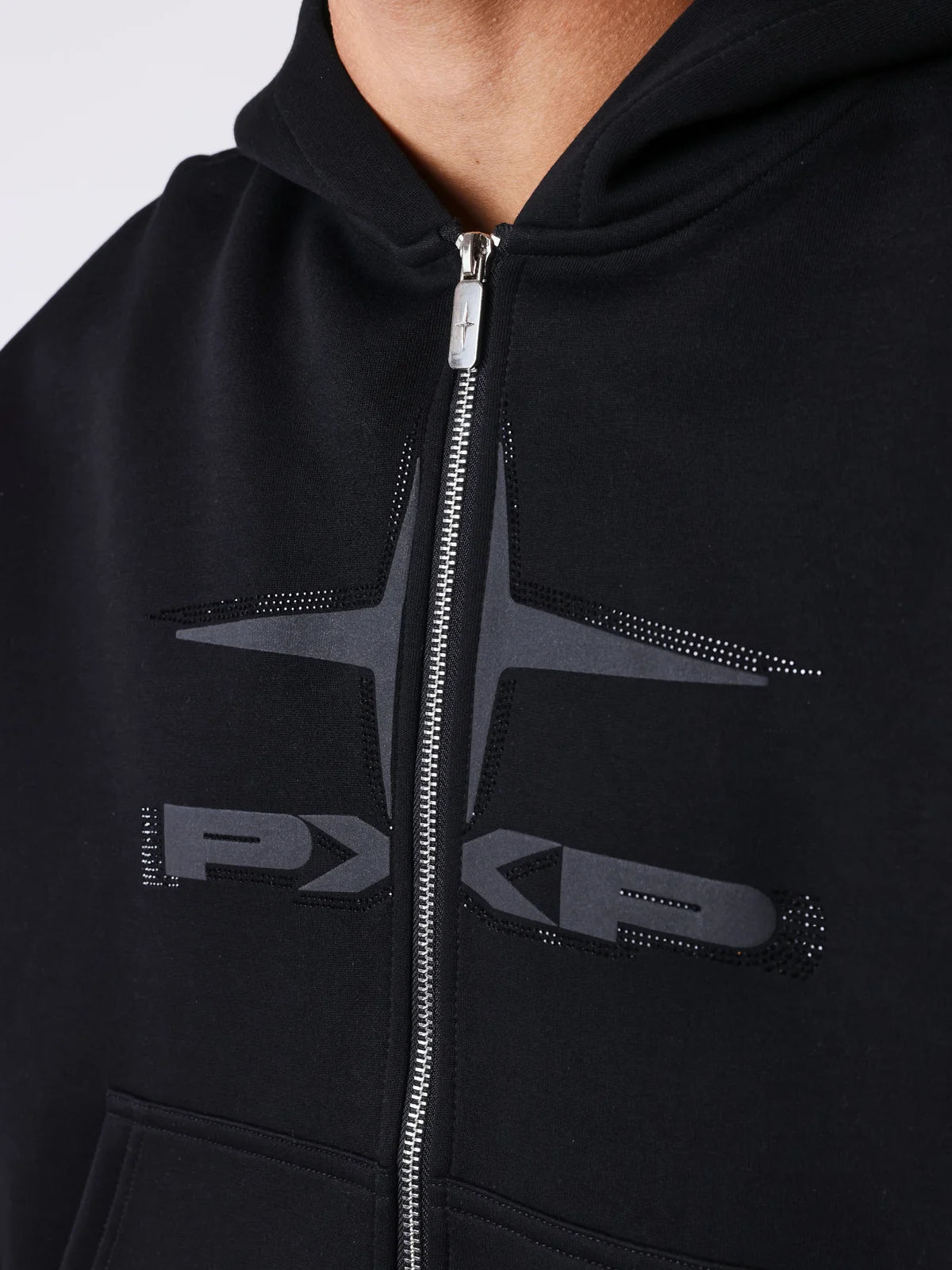 Pxp SUDADERA CON CAPUCHA Y CREMALLERA CON STRASS negra