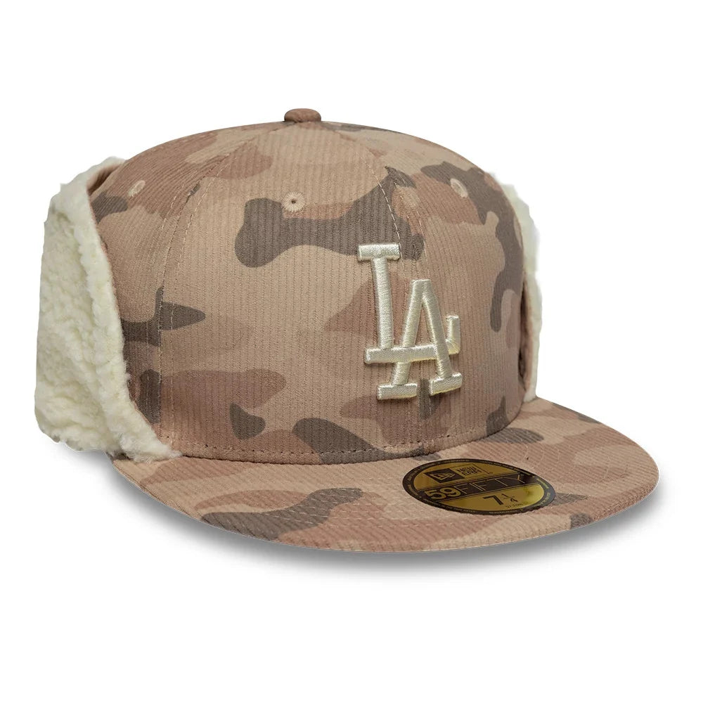 New era Gorra LA Dodgers MLB Cord Downflap 59FIFTY Fitted Beige