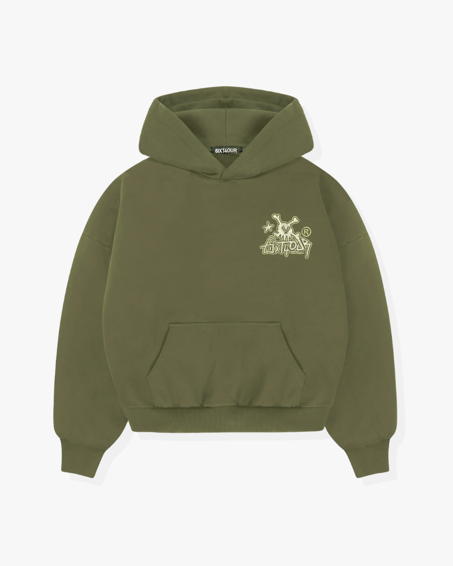 6ixty4our SKULL TAG - GREEN HOODIE
