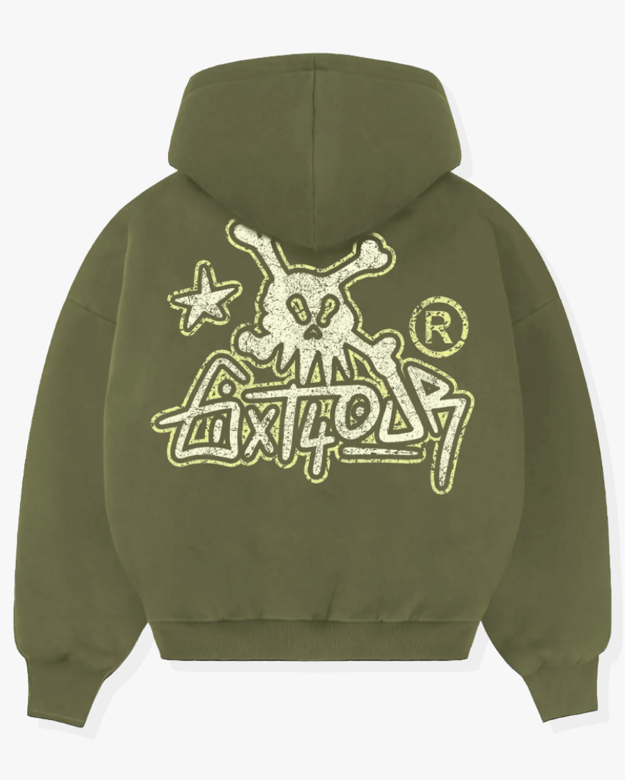 6ixty4our SKULL TAG - GREEN HOODIE